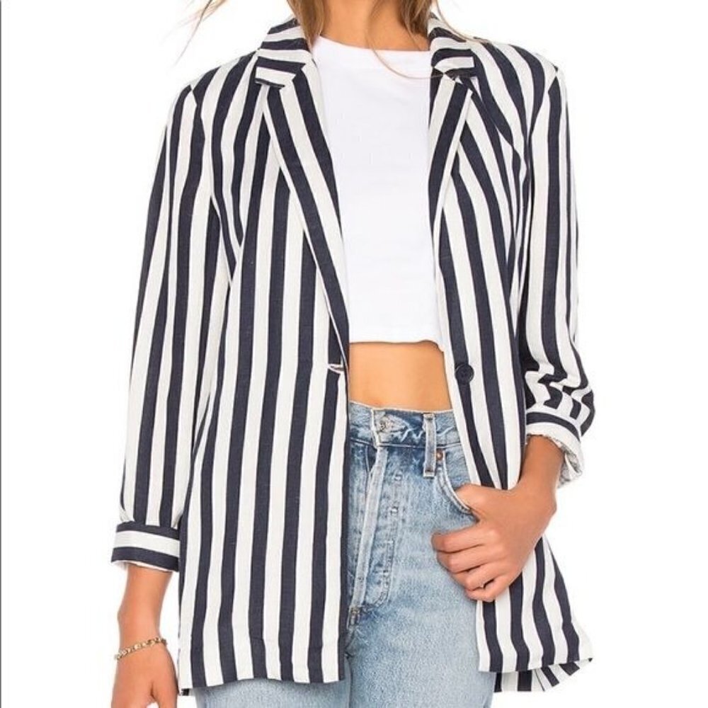 NEW Bardot White Navy Striped Colette Long Sleeve Linen Blazer Jacket Size 6 / S - Picture 11 of 11